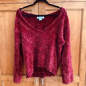 Ruby Red Chunky Velour Sweater
